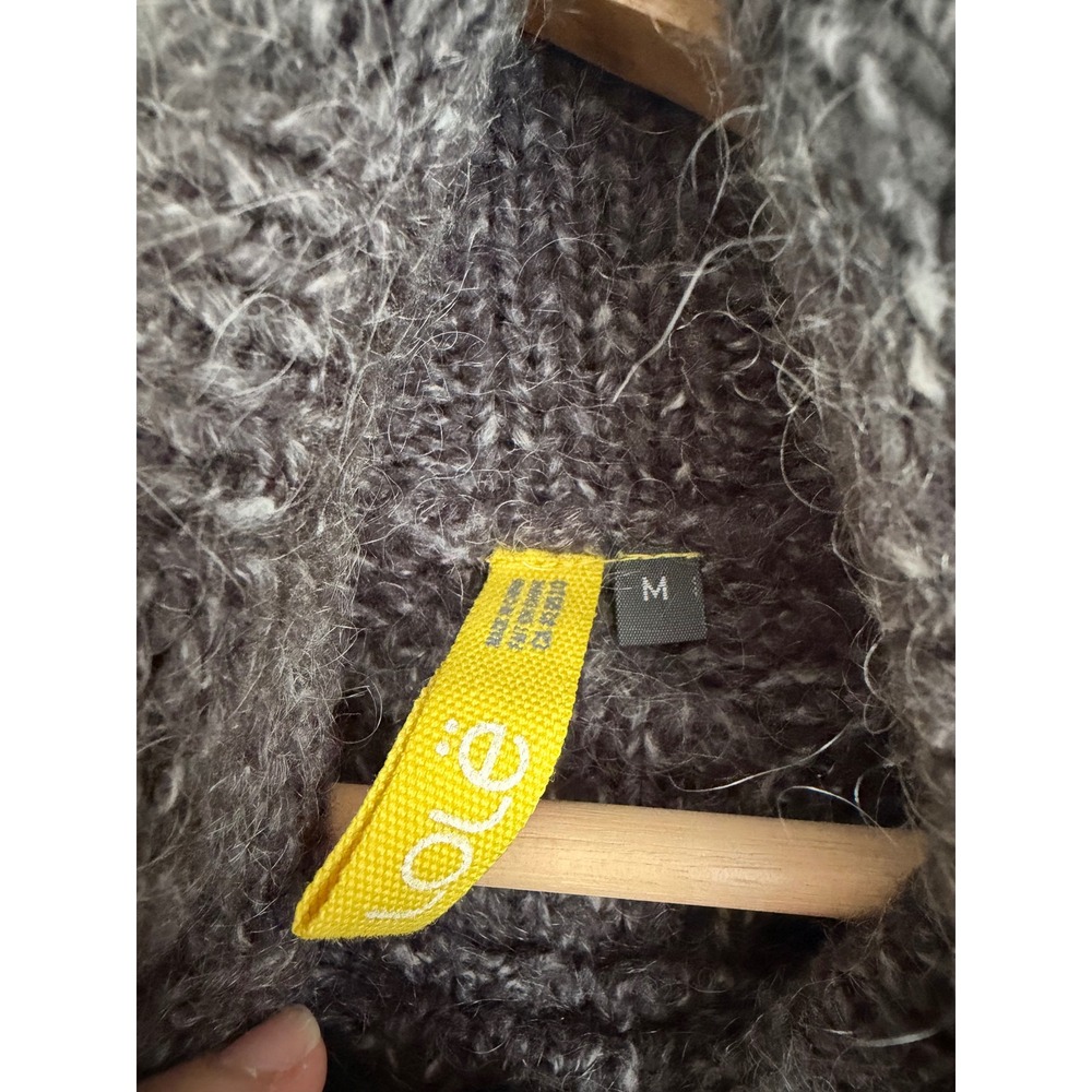 Lole Womens Gray Mohair Blend Cable Knit Turtleneck Sweater Wood Button Cuffs M - Picture 2 of 9